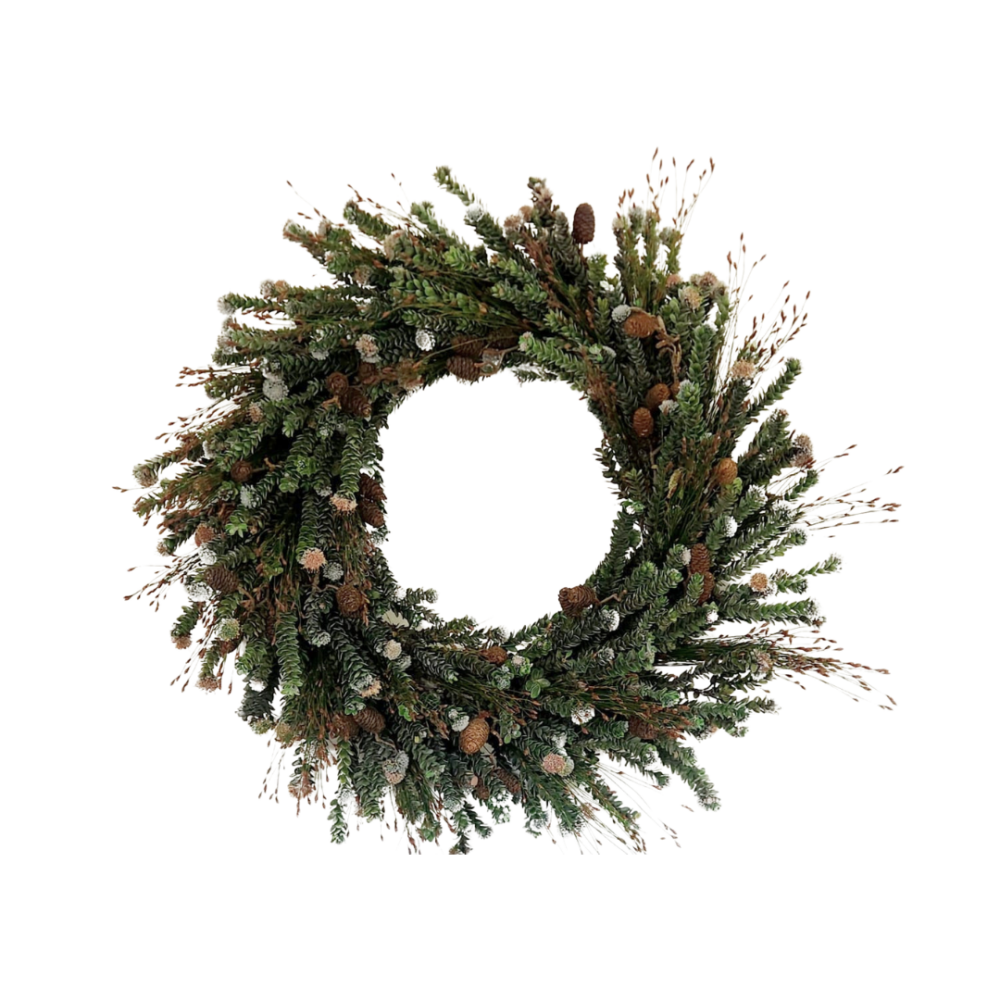 Buxi & Cones Mixed Wreath - Green