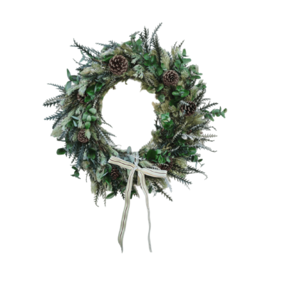 Adenanthos / pennygum / greyvillea / pine cone wreath